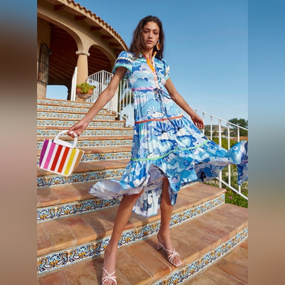 CeliaB Blue and White Midi Dress